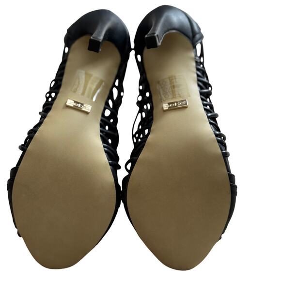 NWOB Bebe Rylea Open Toe Ultra High Black Heels Women's SZ 6 - Picture 3 of 9